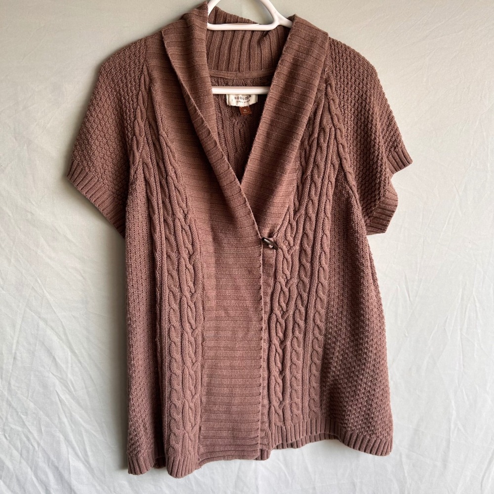 Sonoma Life Style Womens XL Brown Cable Knit Fall Toggle Cardigan Y2K Chunky